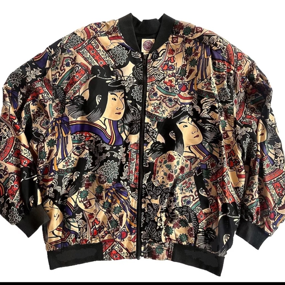 REAL CLOTHES SILKS- SAKS 5th AVE 100% Silk Vintage Bomber JKT sz M